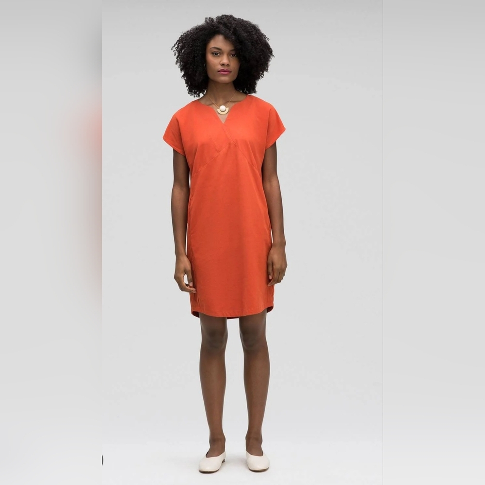 Nau Flaxible Shirt Dress Size S Orange Rust Linen Blend Side Pockets